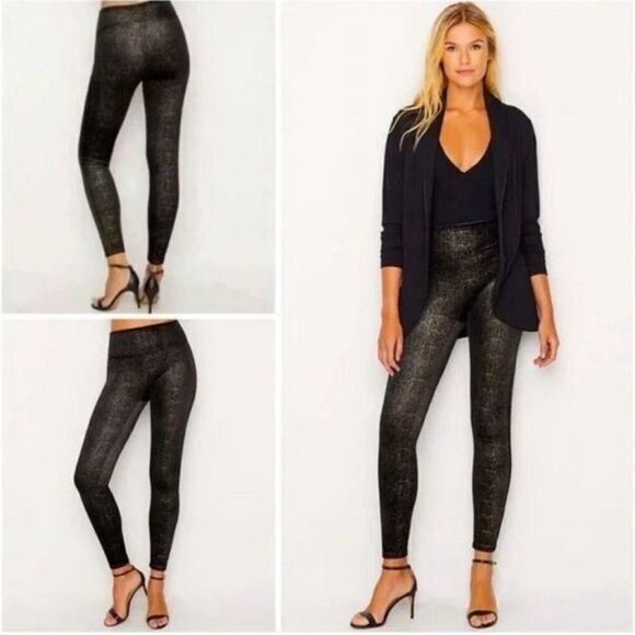 SPANX Shiny Velvet High Waist Leggings Black Gold Fleck Stretch #20188R S - Picture 1 of 5